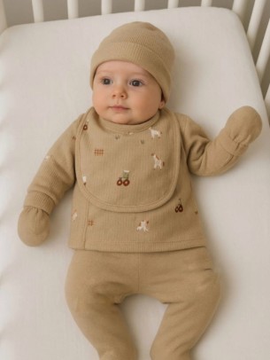 Σετ Νεογέννητο 5Τμχ Για Αγόρι  0-3 Μηνών Σκούρο Μπεζ