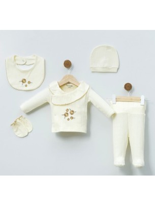 Σετ Νεογέννητο 5Τμχ Για Κορίτσι 0-3 Μηνών Εκρού