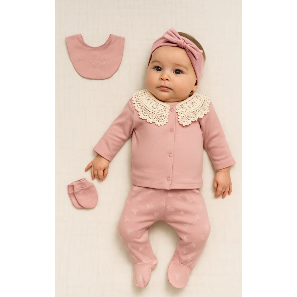 Σετ Νεογέννητο 5Τμχ Για Κορίτσι 0-3 Μηνών Ροζ