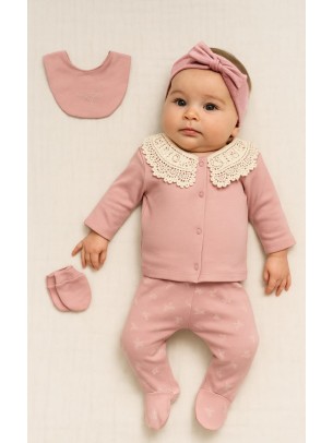 Σετ Νεογέννητο 5Τμχ Για Κορίτσι 0-3 Μηνών Ροζ