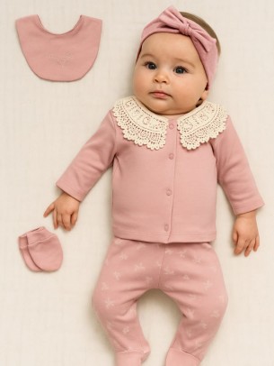 Σετ Νεογέννητο 5Τμχ Για Κορίτσι 0-3 Μηνών Ροζ