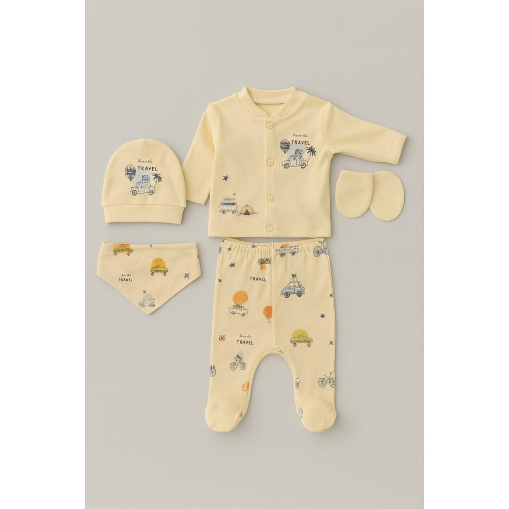 Σετ Νεογέννητο 5Τμχ Για Αγόρι  0-3 Μηνών Εκρού