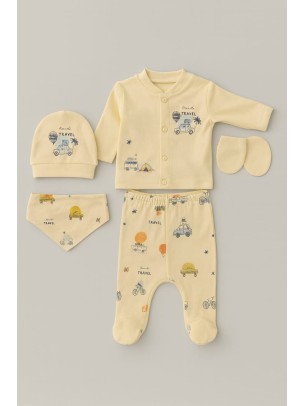 Σετ Νεογέννητο 5Τμχ Για Αγόρι  0-3 Μηνών Εκρού