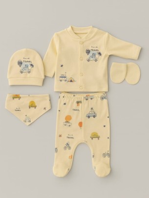 Σετ Νεογέννητο 5Τμχ Για Αγόρι  0-3 Μηνών Εκρού