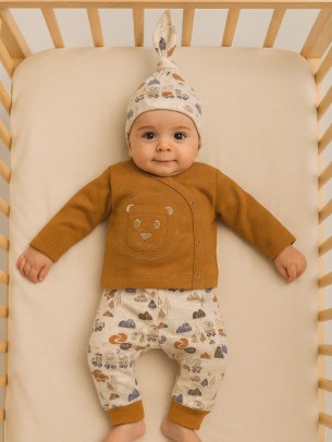 Σετ Νεογέννητο 3Τμχ Για Αγόρι 0-3 Μηνών Καφέ