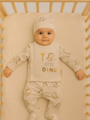 Σετ Νεογέννητο 3Τμχ Για Αγόρι  0-3 Μηνών Εκρού