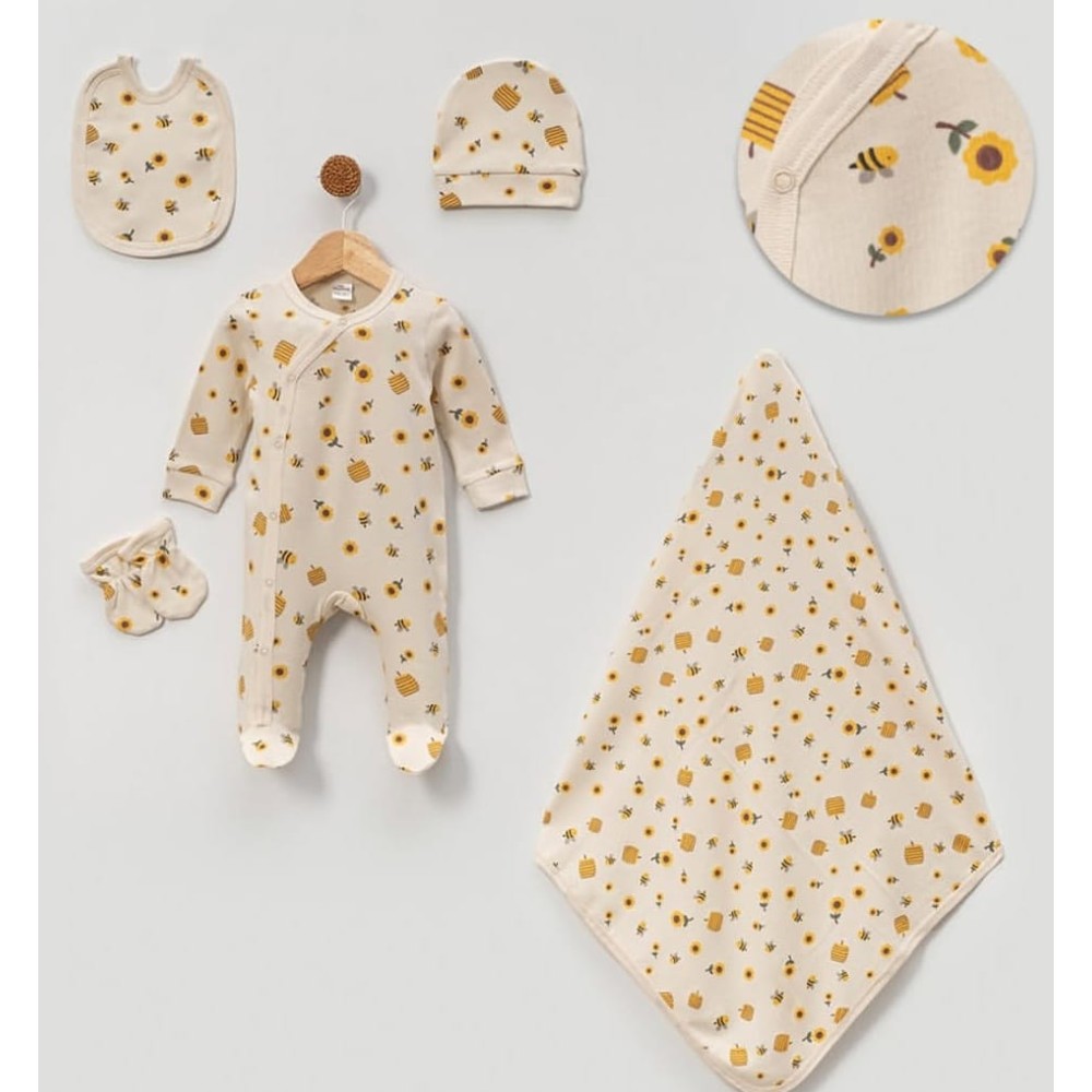 Σετ Νεογέννητο 5Τμχ Για Κορίτσι  0-3 Μηνών Μπεζ