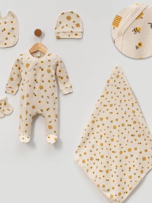 Σετ Νεογέννητο 5Τμχ Για Κορίτσι  0-3 Μηνών Μπεζ