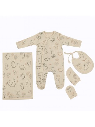 Σετ Νεογέννητο 5Τμχ Για Αγόρι  0-3 Μηνών Εκρού-Πράσινο